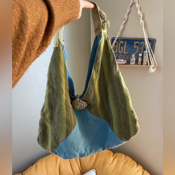 Handbags - Handmade upcycled cotton and leather boho patchwork shoulder bag